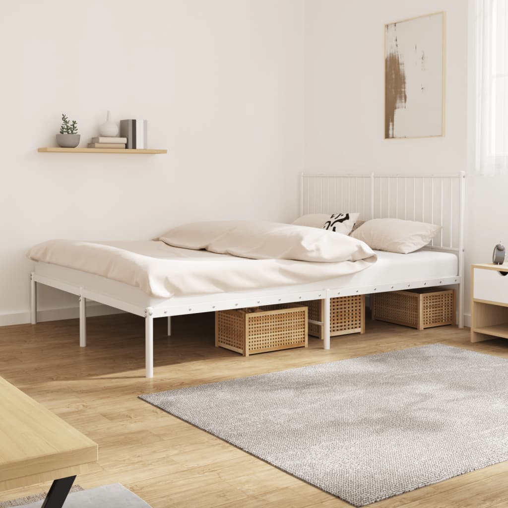 Sengeramme i metall med sengegavl hvit 150x200 cm