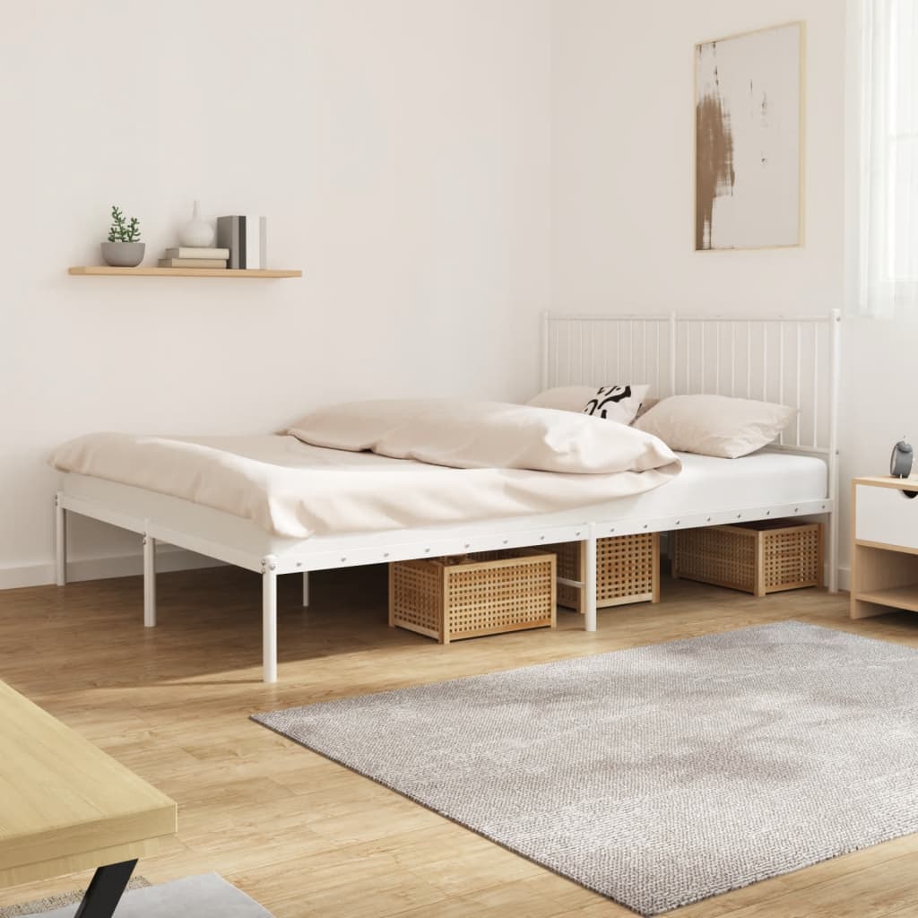 Sengeramme i metall med sengegavl hvit 160x200 cm