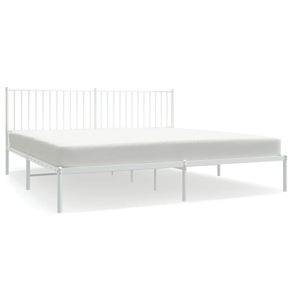 Sengeramme i metall med sengegavl hvit 200x200 cm