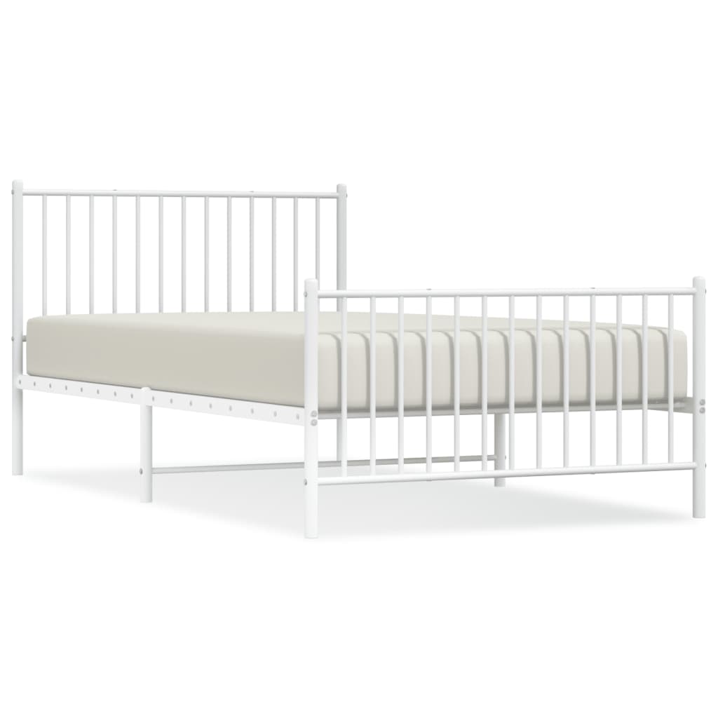 Sengeramme i metall med hode- og fotgavl hvit 107x203 cm