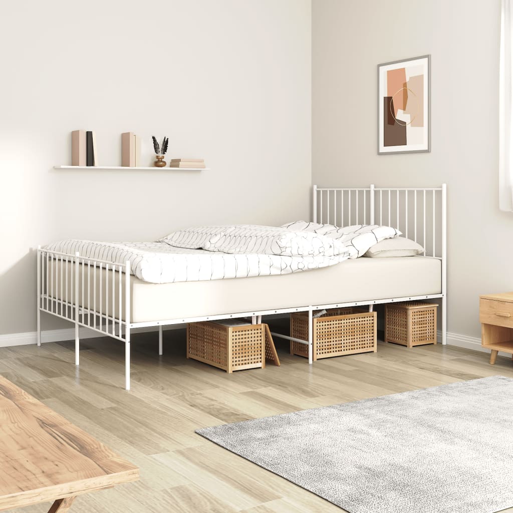 Sengeramme i metall med hode- og fotgavl hvit 120x190 cm