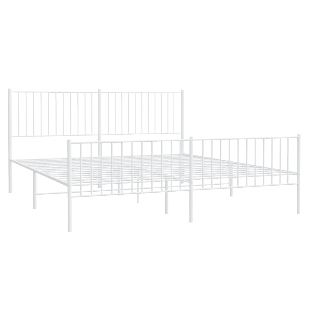 Sengeramme i metall med hode- og fotgavl hvit 183x213 cm