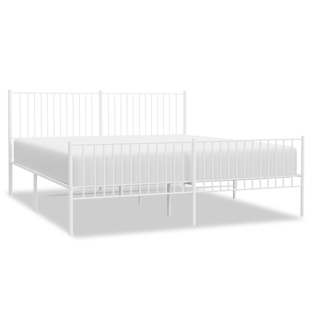 Sengeramme i metall med hode- og fotgavl hvit 200x200 cm