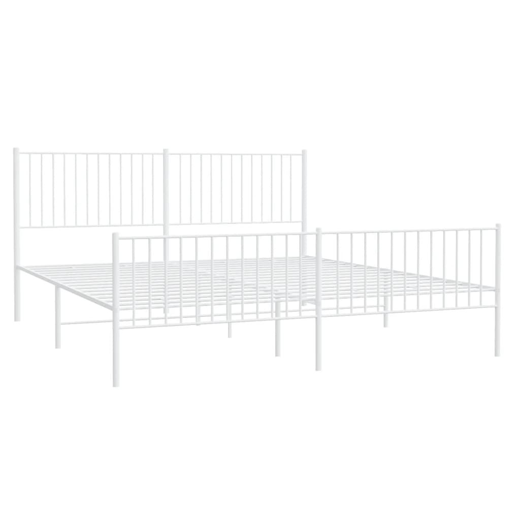 Sengeramme i metall med hode- og fotgavl hvit 200x200 cm