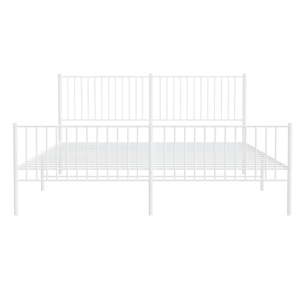 Sengeramme i metall med hode- og fotgavl hvit 200x200 cm