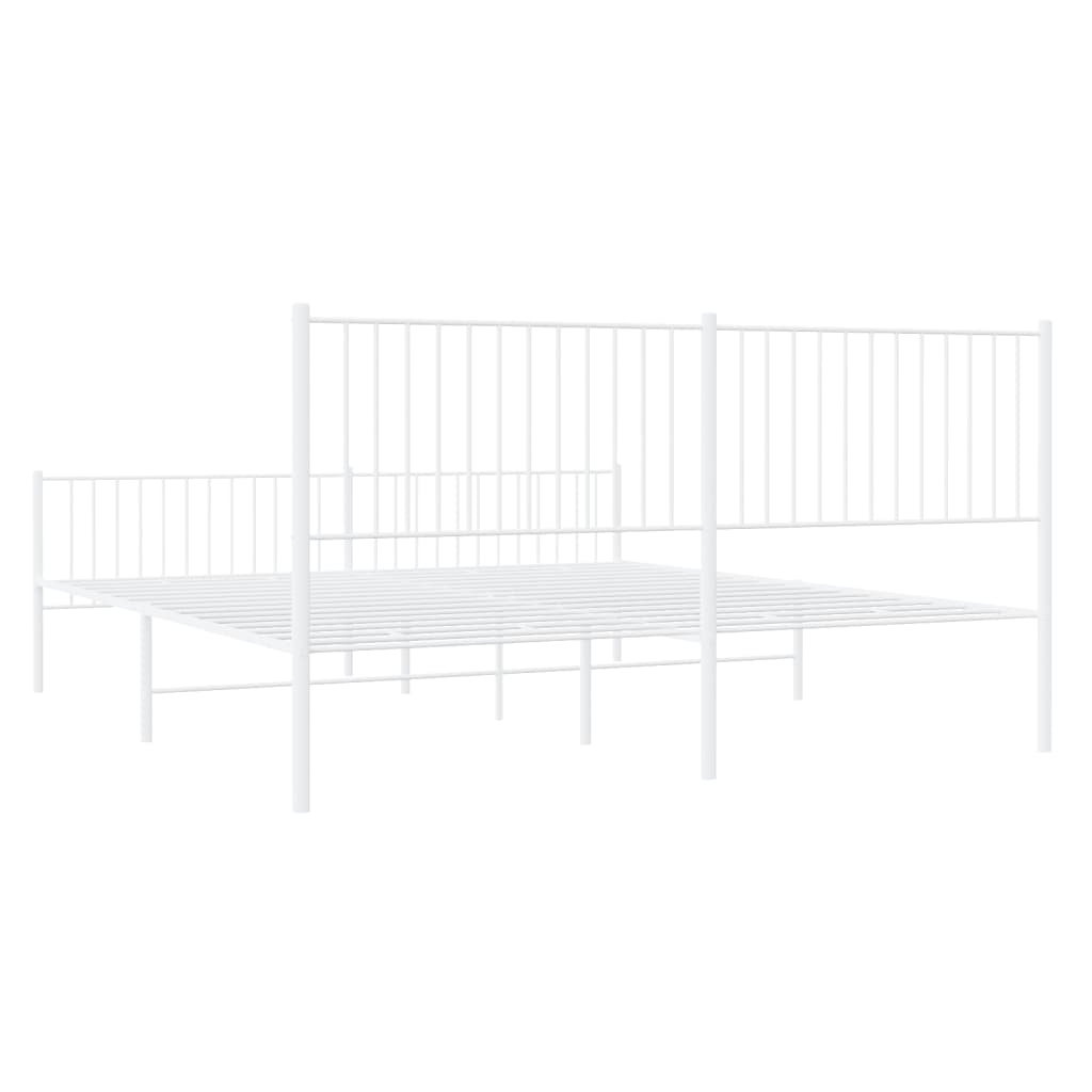 Sengeramme i metall med hode- og fotgavl hvit 200x200 cm
