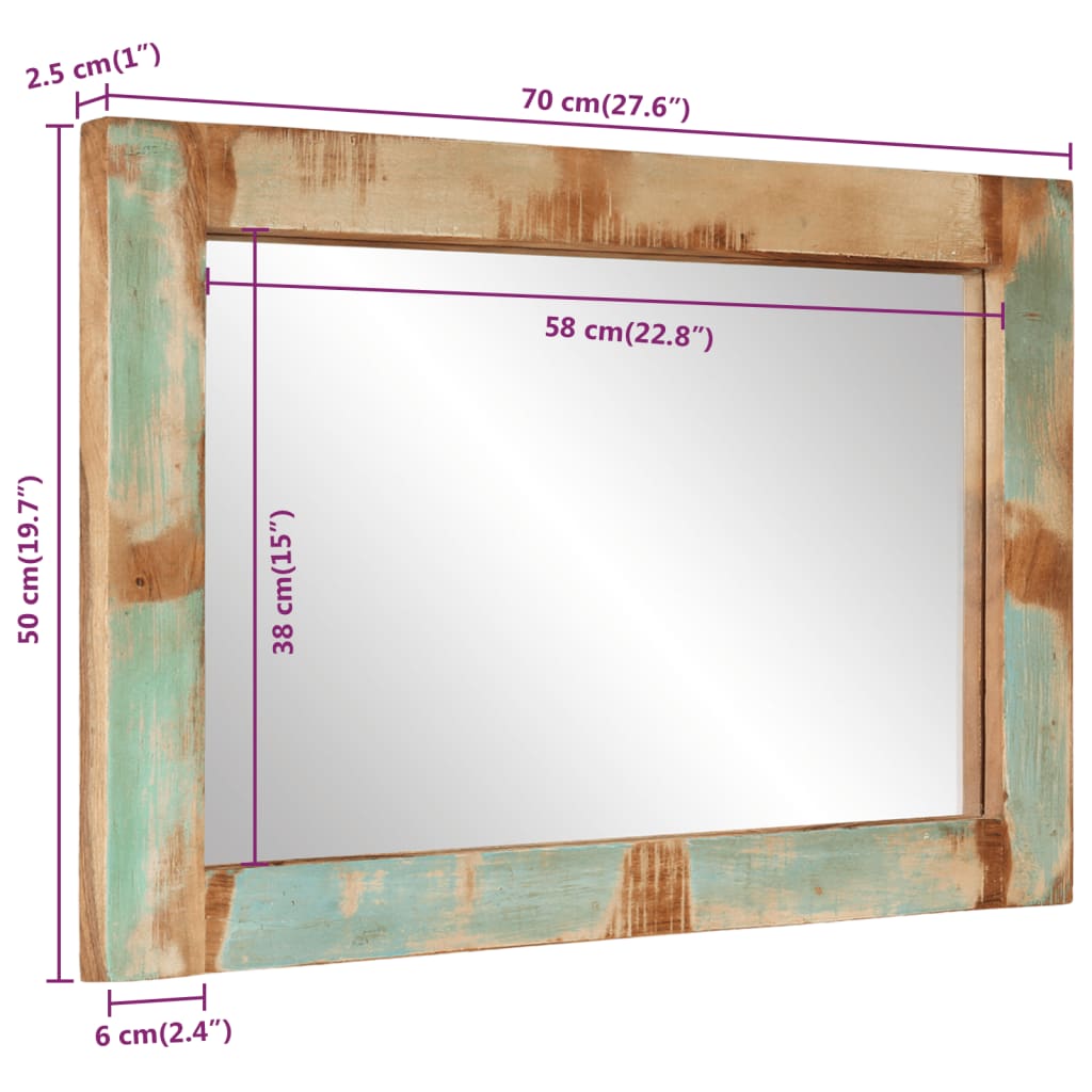 Speil 70x50 cm gjenvunnet heltre og glass