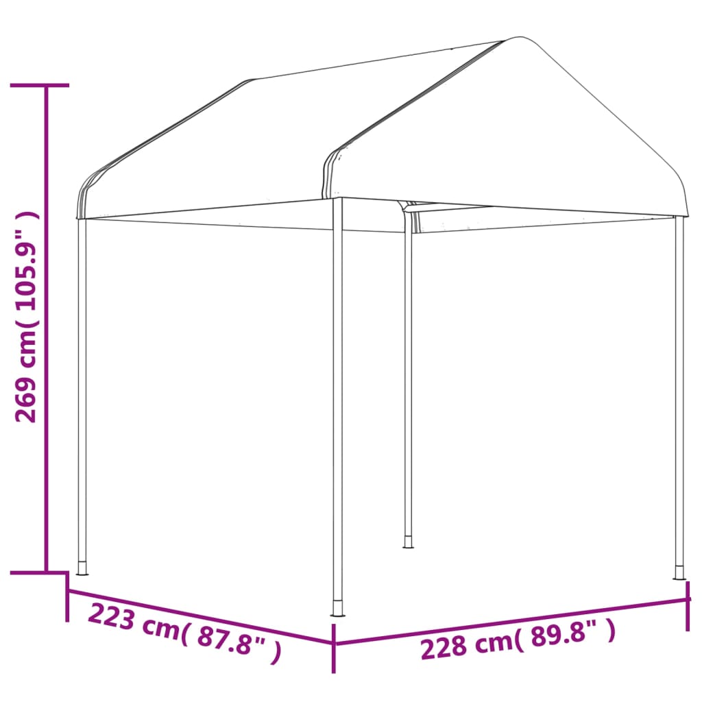 Paviljong med tak hvit 2,28x2,23x2,69 m polyetylen