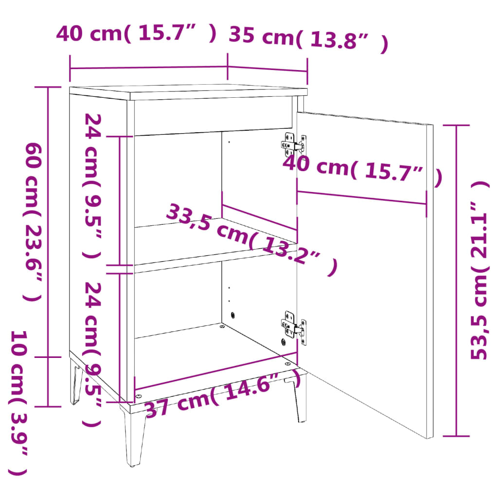 Nattbord betonggrå 40x35x70 cm konstruert tre