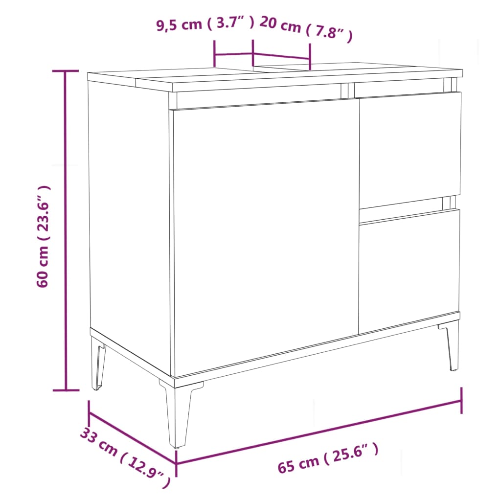 Baderomsskap hvit 65x33x60 cm konstruert tre