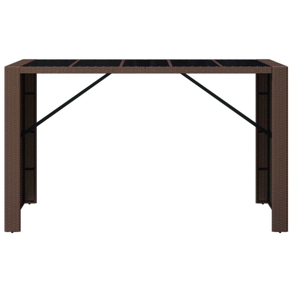 Barbord med glassplate brun 185x80x110 cm polyrotting