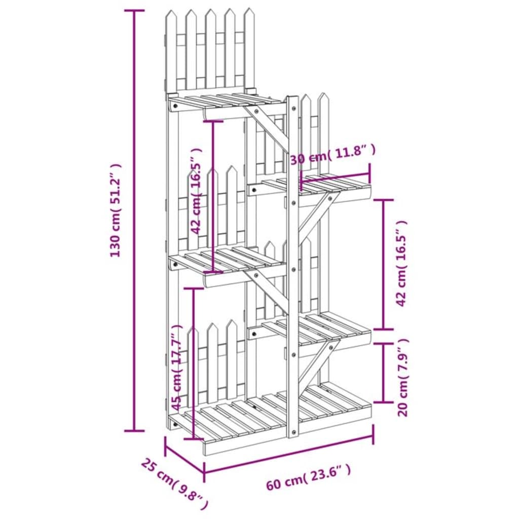 Blomsterstativ 60x25x130 cm heltre gran