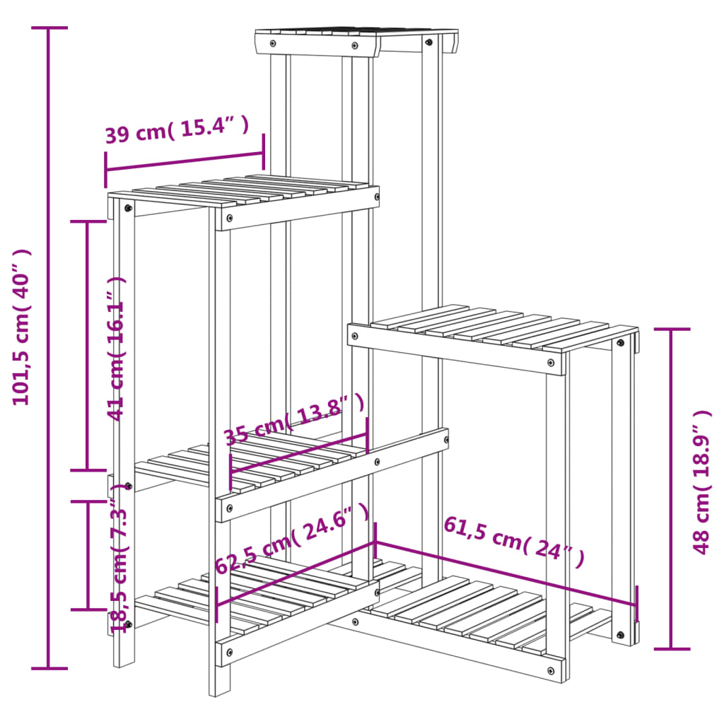 Blomsterstativ 62,5x61,5x101,5 cm heltre gran