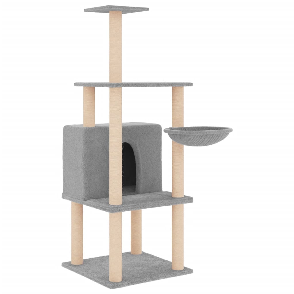 Kattetre med klorestolper i sisal lysegrå 132 cm