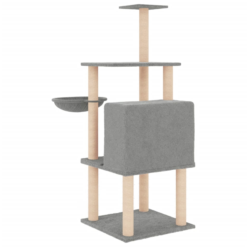 Kattetre med klorestolper i sisal lysegrå 132 cm