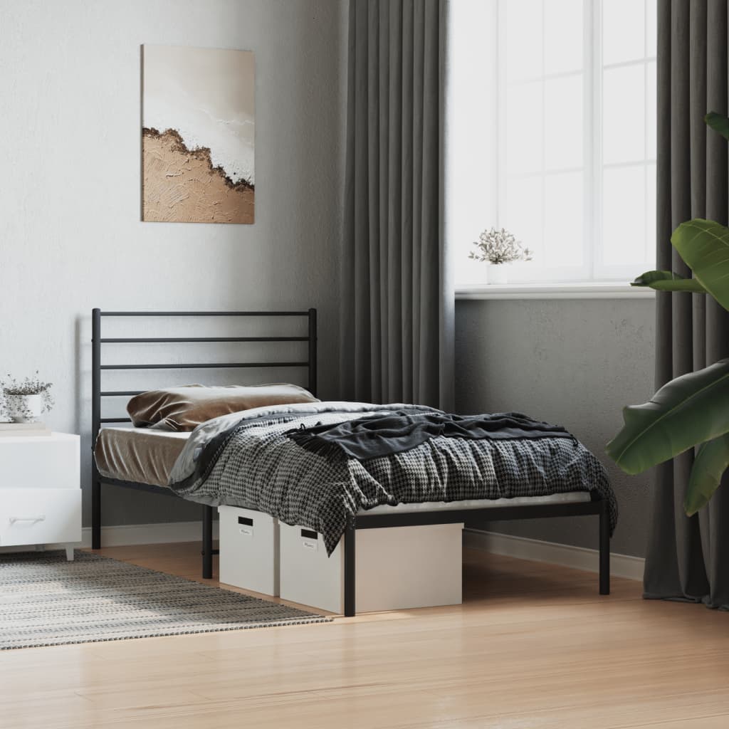 Sengeramme i metall med hodegavl svart 100x190 cm