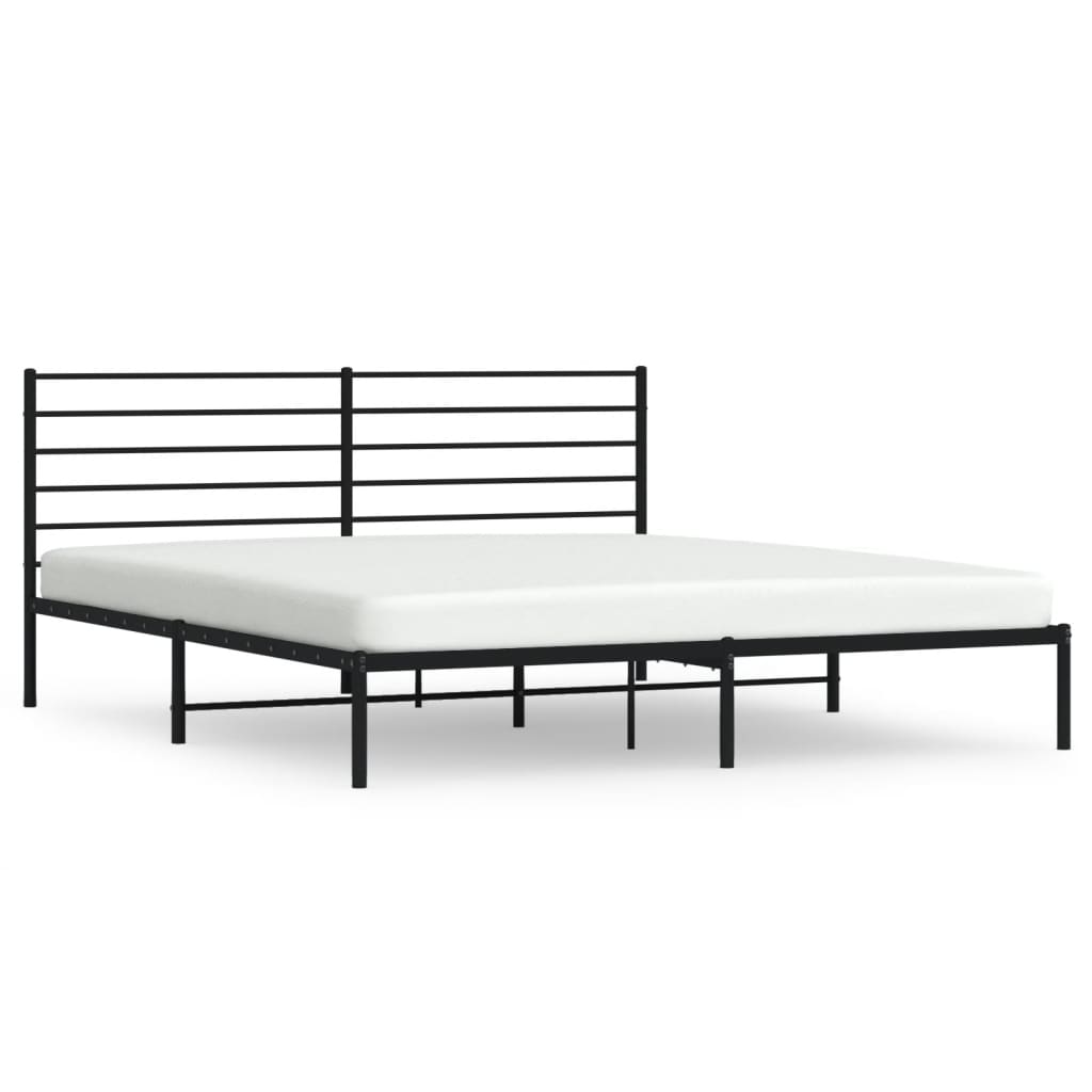 Sengeramme i metall med sengegavl svart 200x200 cm