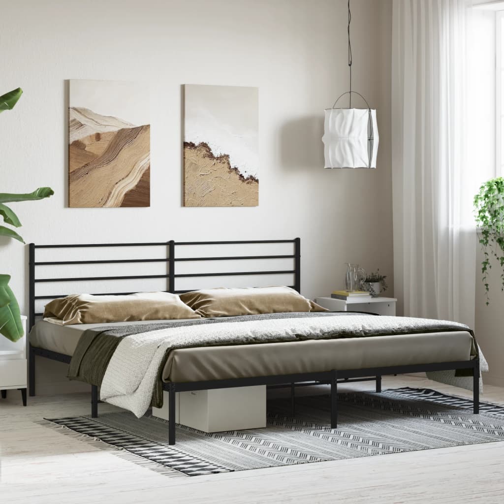 Sengeramme i metall med sengegavl svart 200x200 cm