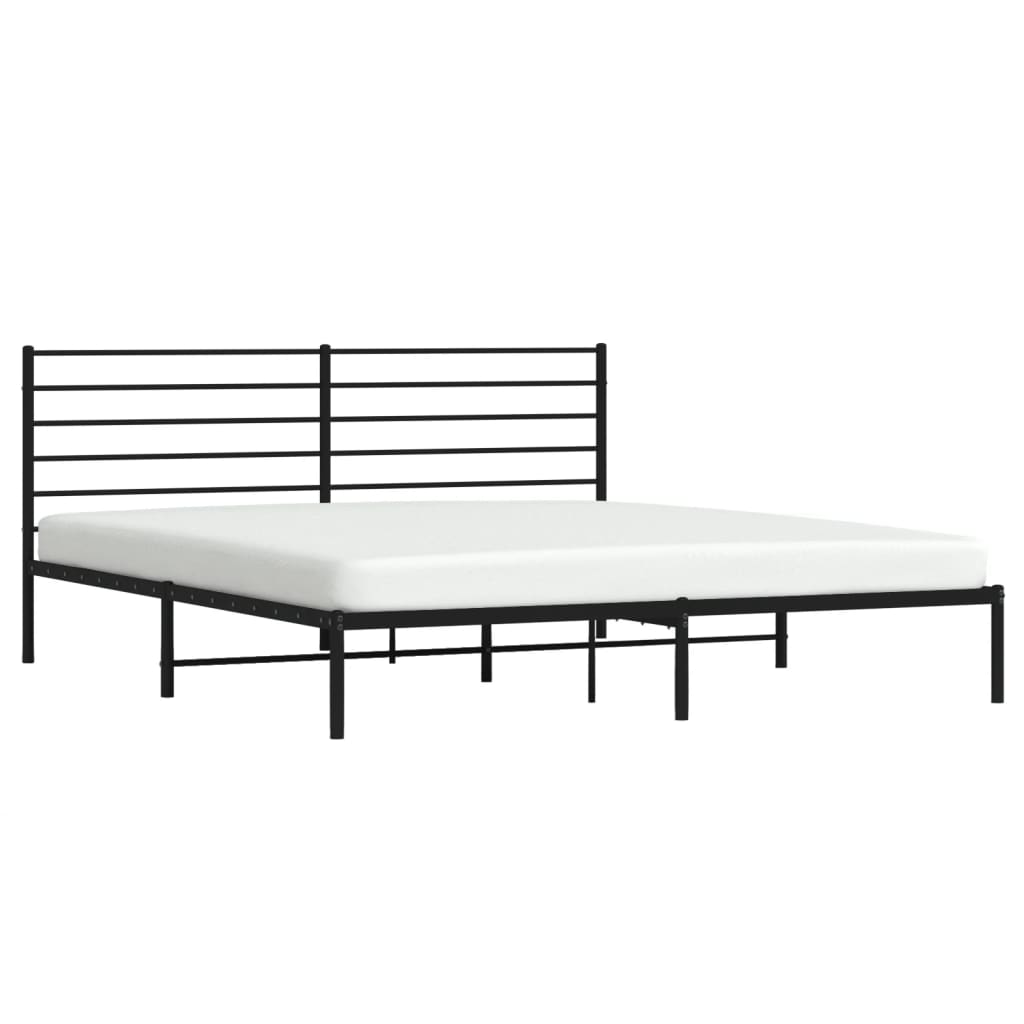 Sengeramme i metall med sengegavl svart 200x200 cm