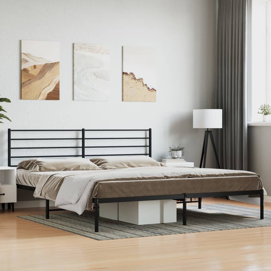 Sengeramme i metall med sengegavl svart 200x200 cm