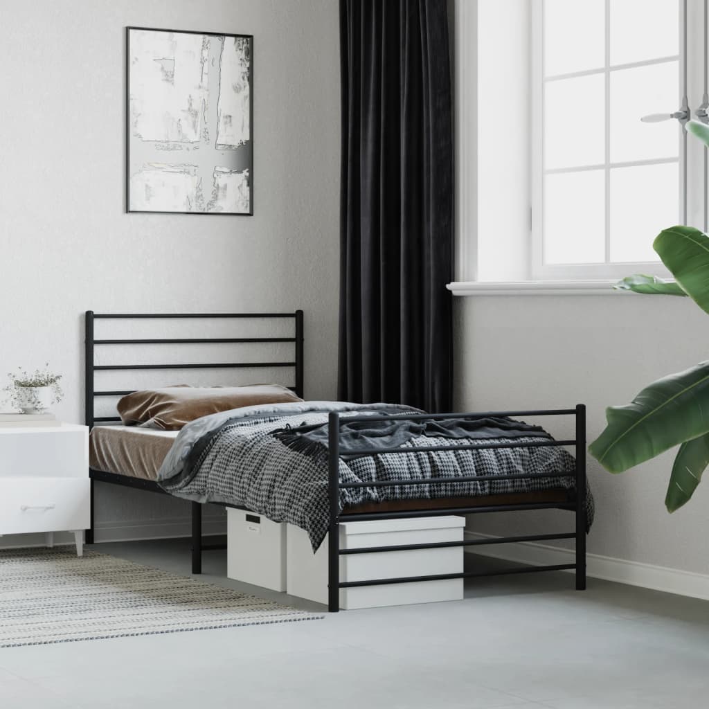 Sengeramme i metall med hode- og fotgavl svart 80x200 cm