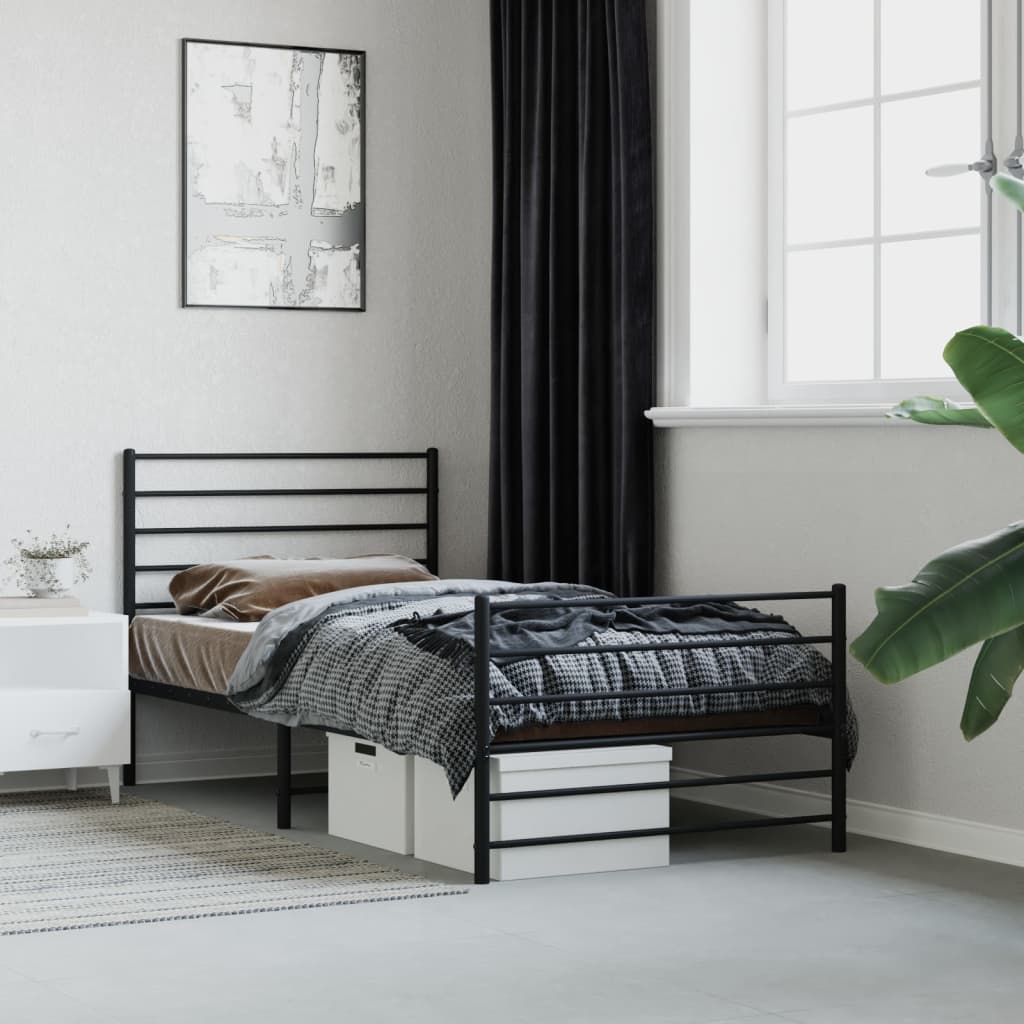 Sengeramme i metall med hode- og fotgavl svart 100x190 cm
