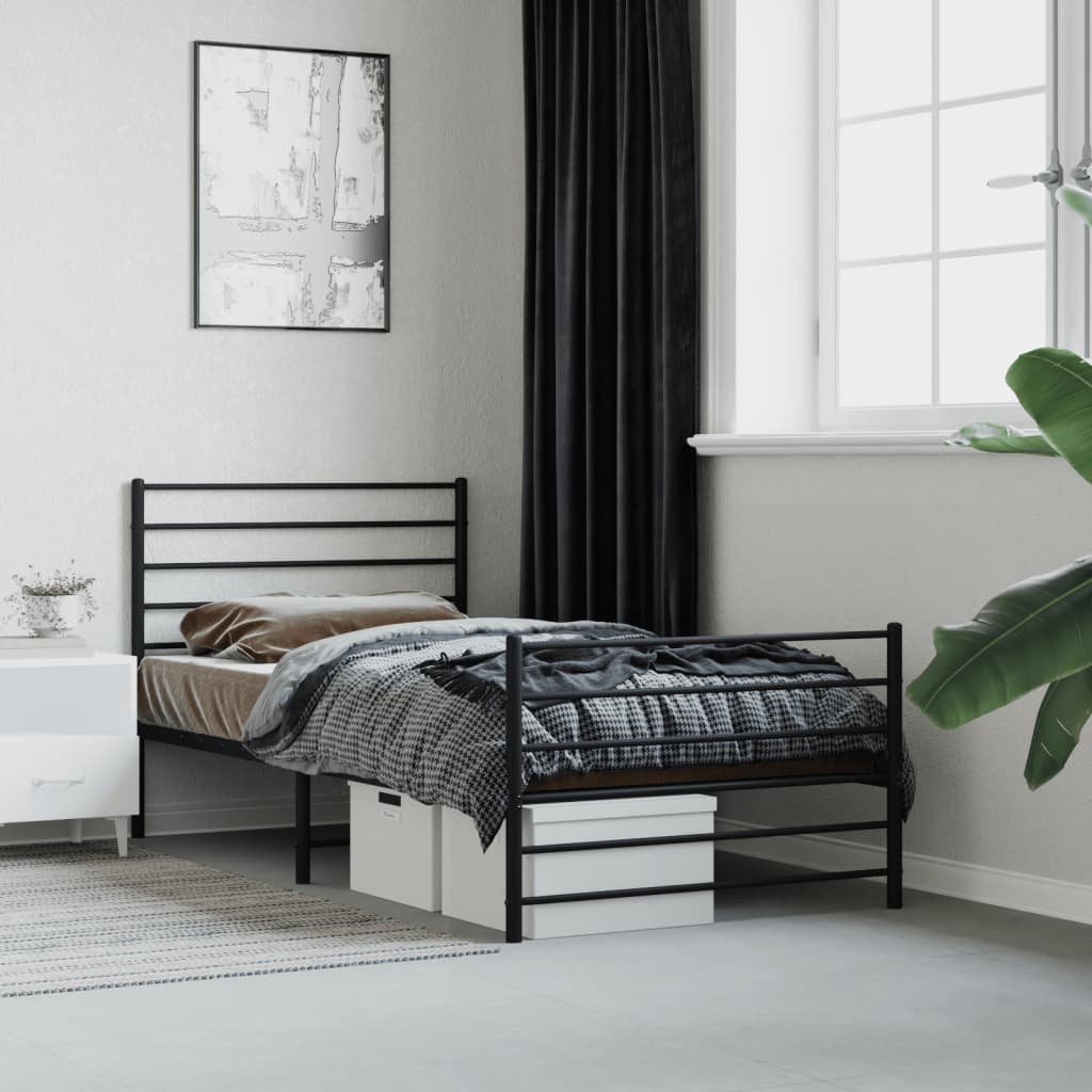 Sengeramme i metall med hode- og fotgavl svart 107x203 cm