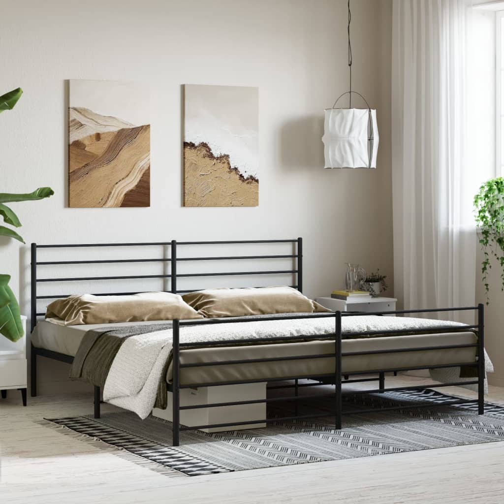 Sengeramme i metall uten madrass med fotgavl svart 180x200 cm