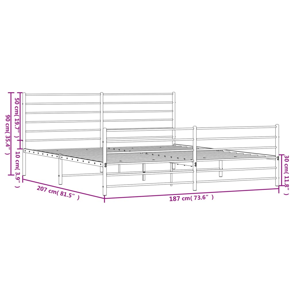 Sengeramme i metall uten madrass med fotgavl svart 180x200 cm