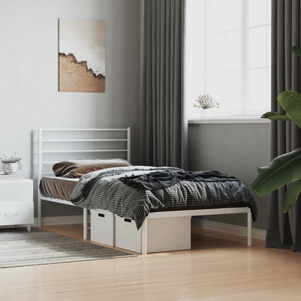 Sengeramme i metall uten madrass med hodegavl hvit 75x190 cm