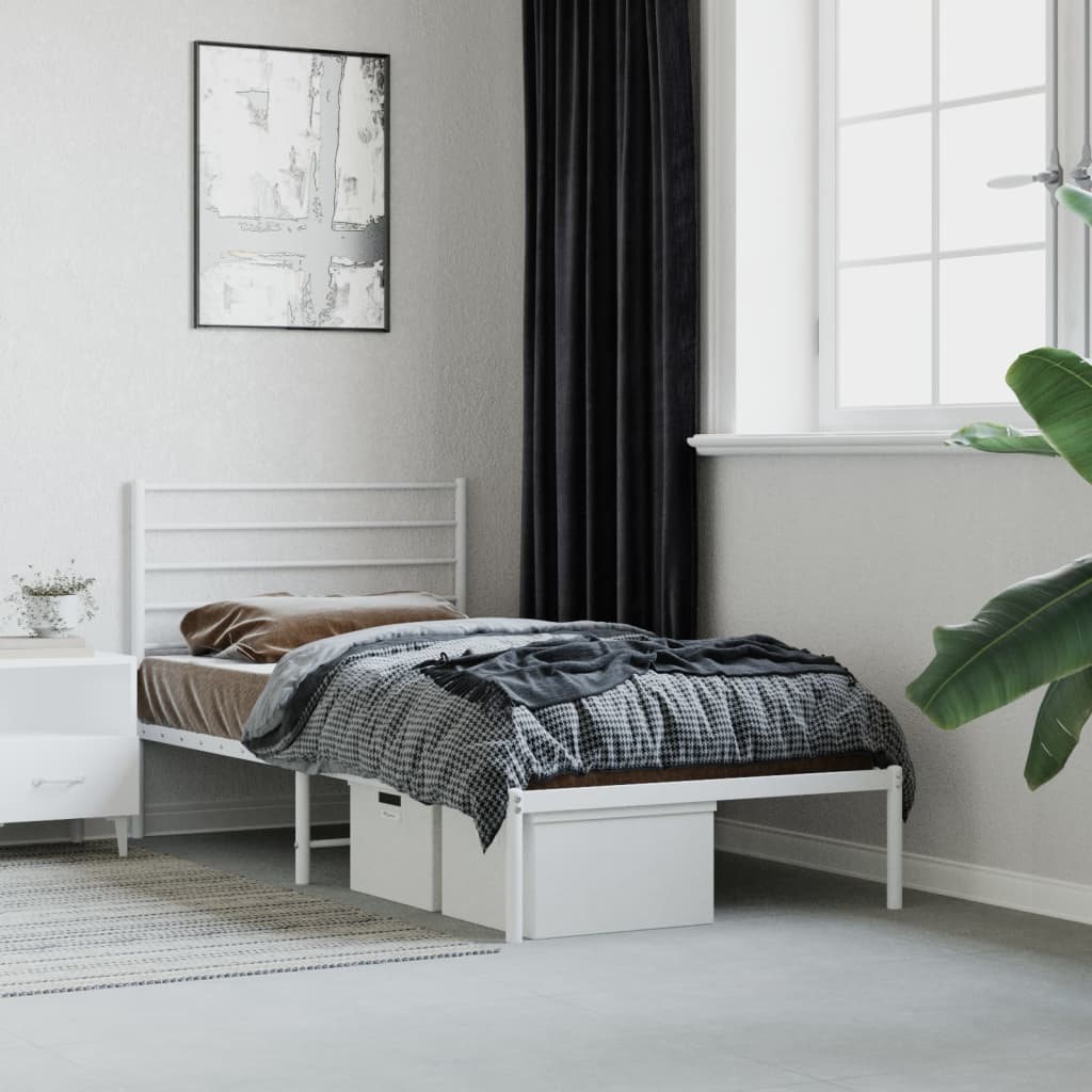 Sengeramme i metall med hodegavl hvit 90x190 cm
