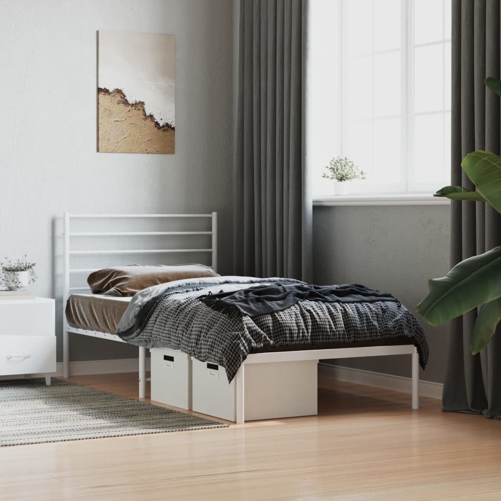 Sengeramme i metall med hodegavl hvit 107x203 cm