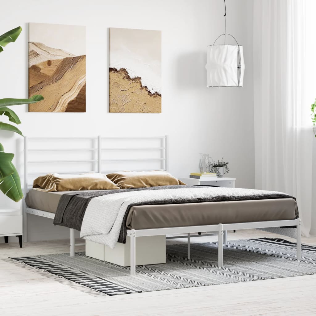 Sengeramme i metall med hodegavl hvit 140x190 cm