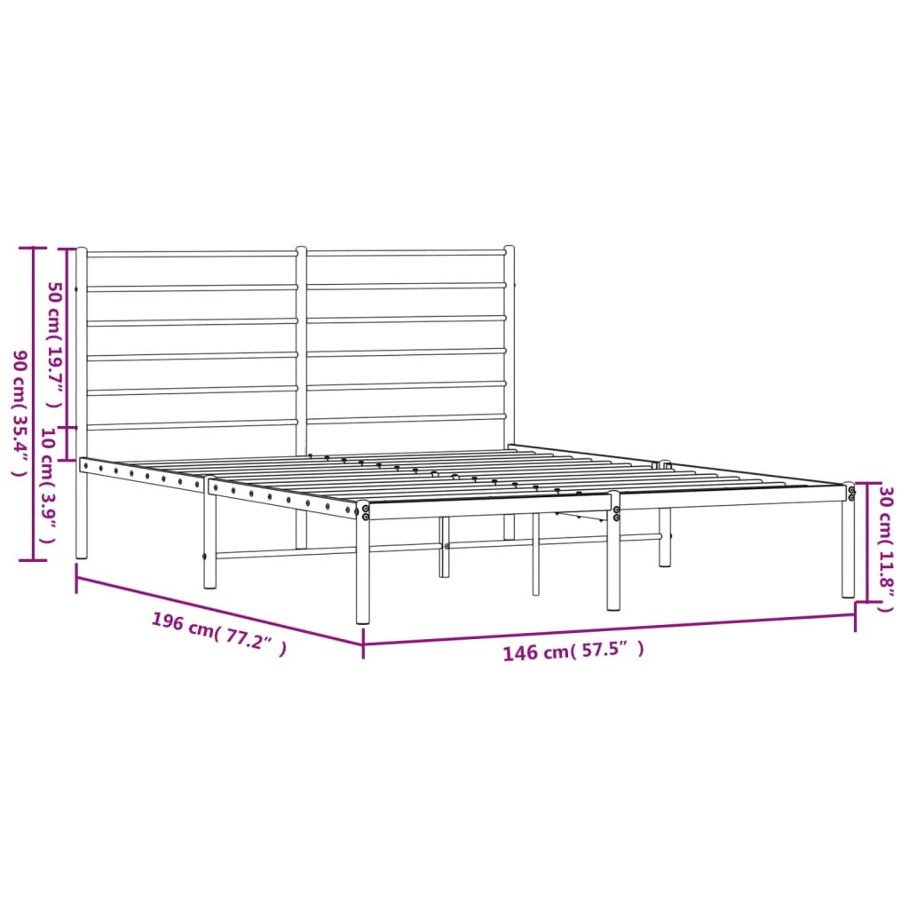 Sengeramme i metall med hodegavl hvit 140x190 cm