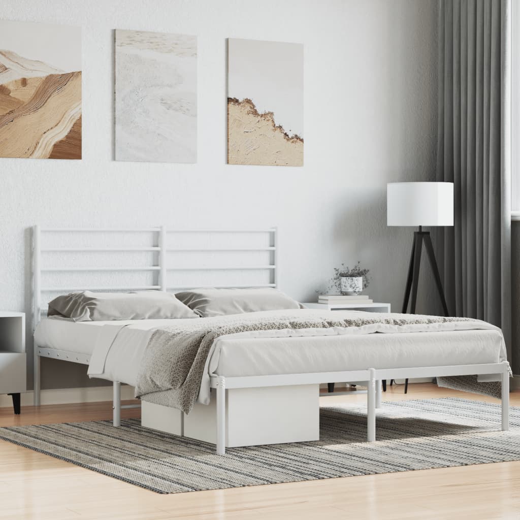Sengeramme i metall med hodegavl hvit 140x190 cm