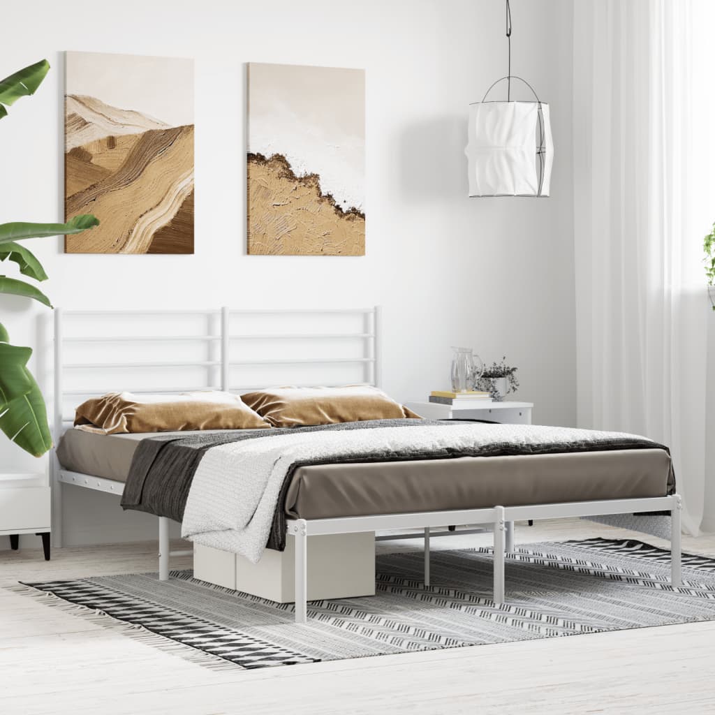 Sengeramme i metall med hodegavl hvit 140x200 cm
