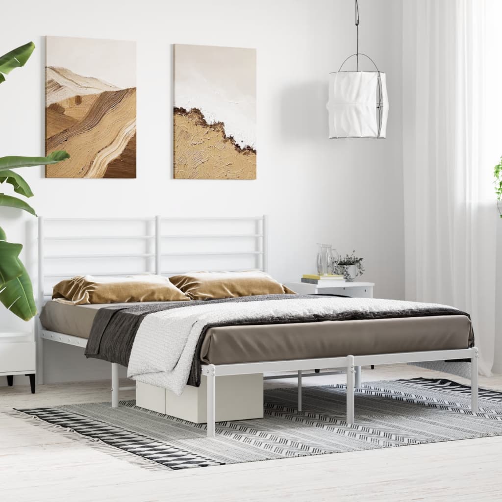 Sengeramme i metall med sengegavl hvit 150x200 cm