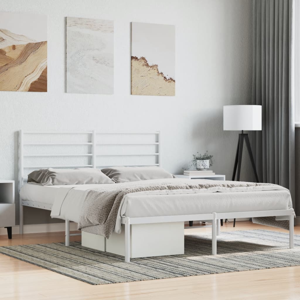 Sengeramme i metall med sengegavl hvit 150x200 cm