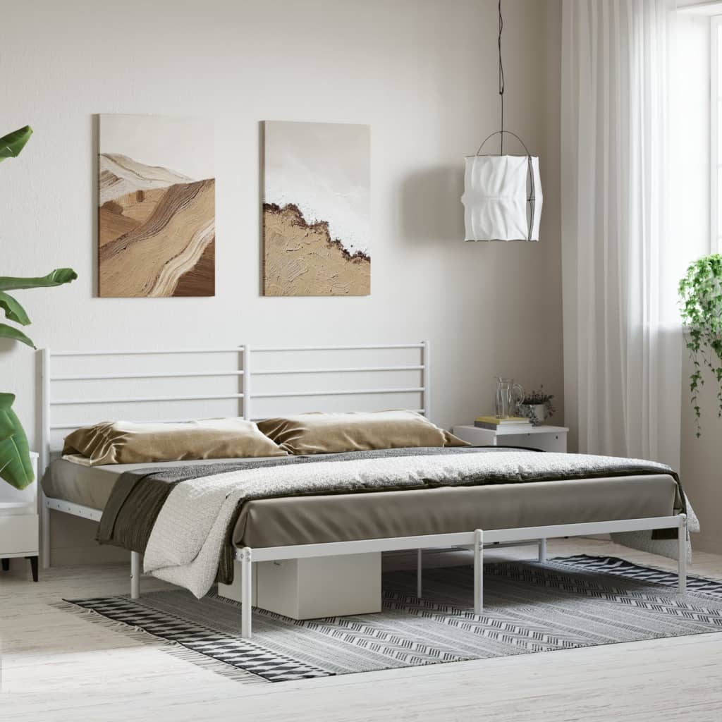 Sengeramme i metall med hodegavl hvit 183x213 cm