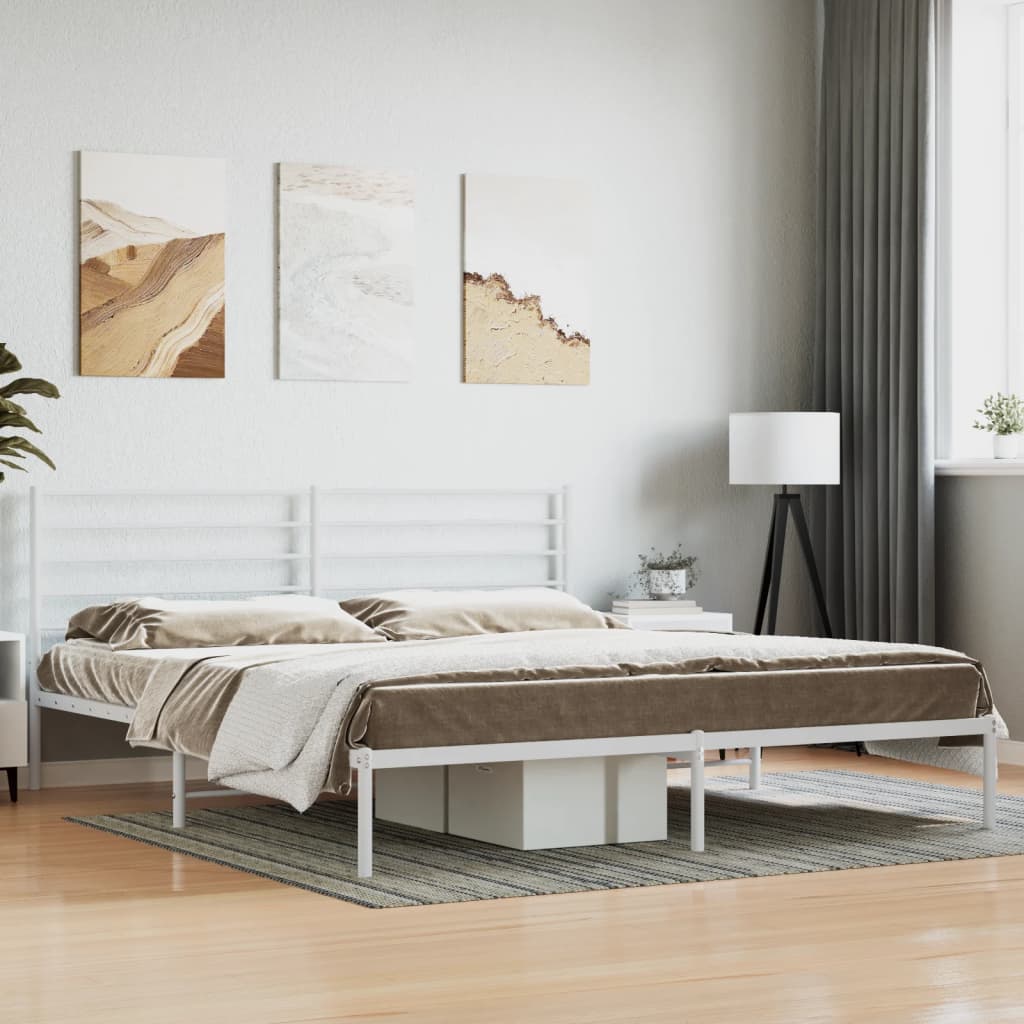 Sengeramme i metall med hodegavl hvit 183x213 cm