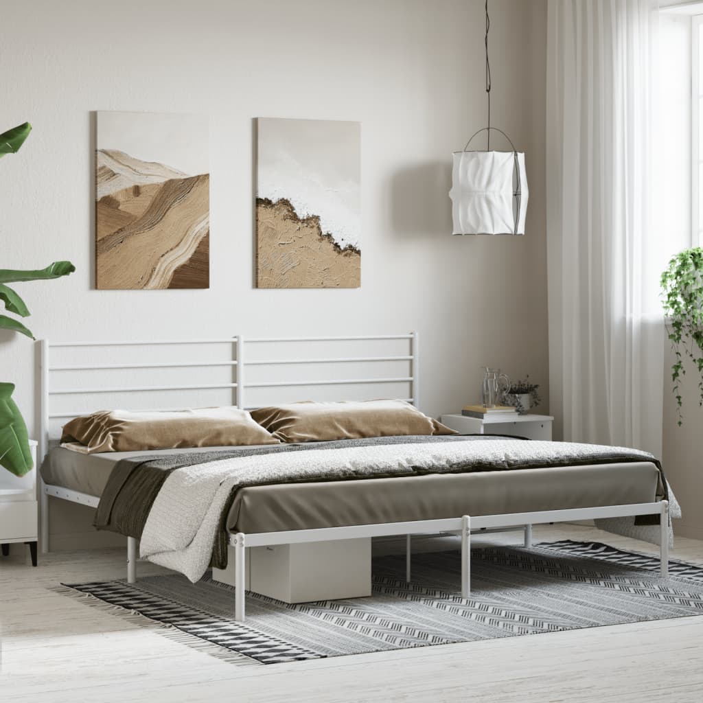 Sengeramme i metall med sengegavl hvit 200x200 cm
