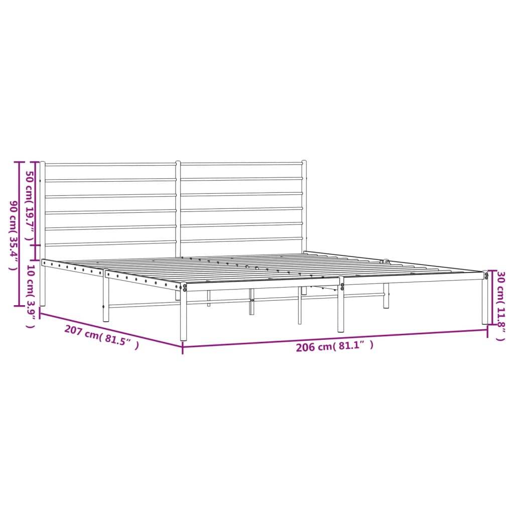 Sengeramme i metall med sengegavl hvit 200x200 cm