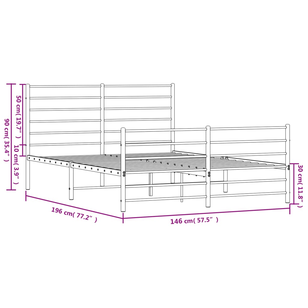 Sengeramme i metall med hode- og fotgavl hvit 140x190 cm