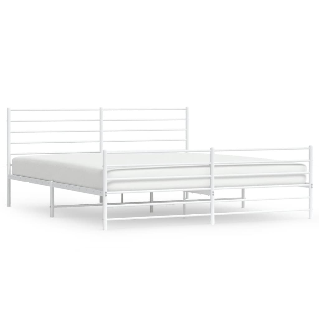 Sengeramme i metall med hode- og fotgavl hvit 193x203 cm
