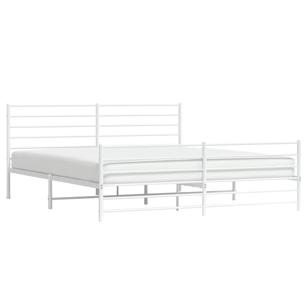 Sengeramme i metall med hode- og fotgavl hvit 193x203 cm