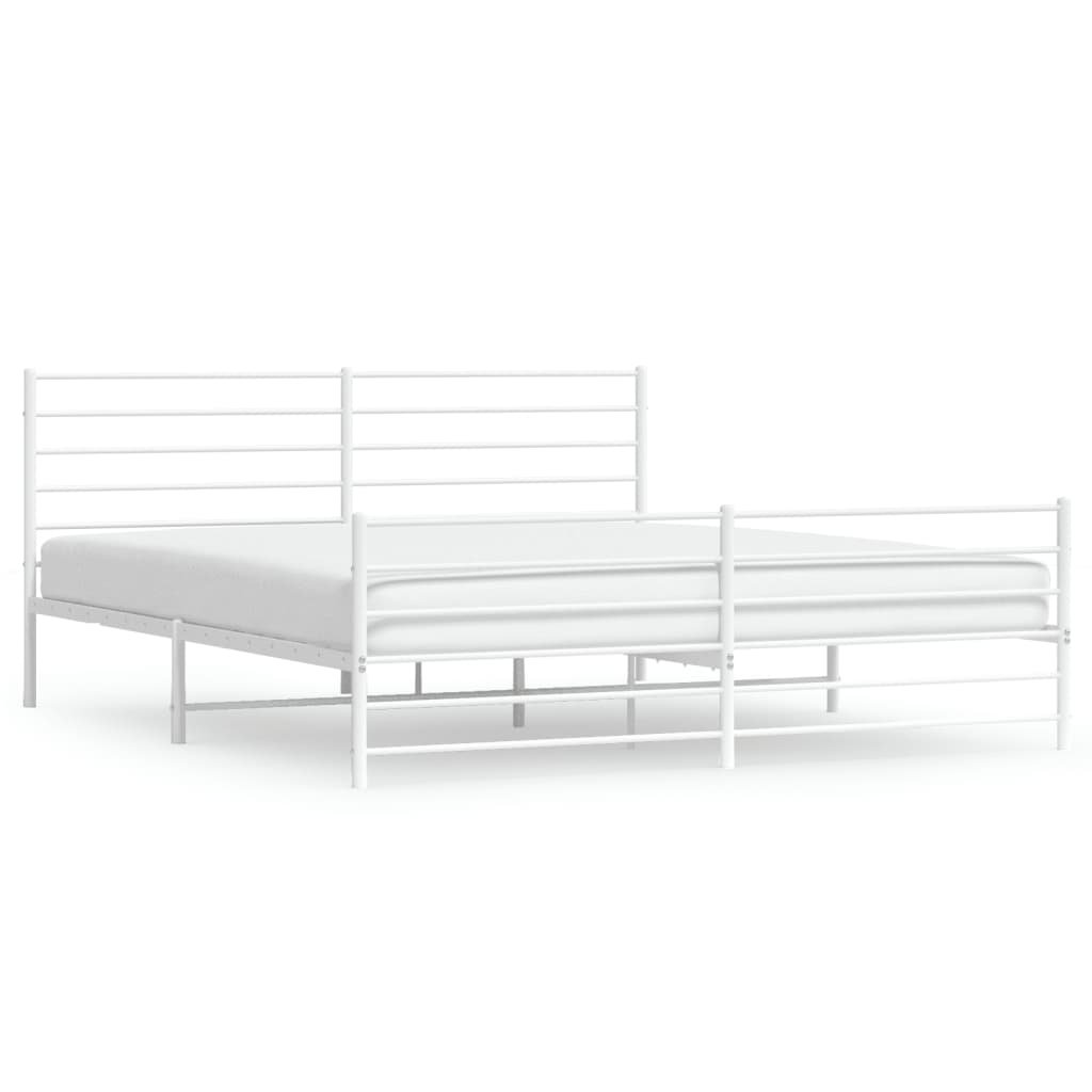 Sengeramme i metall med hode- og fotgavl hvit 200x200 cm