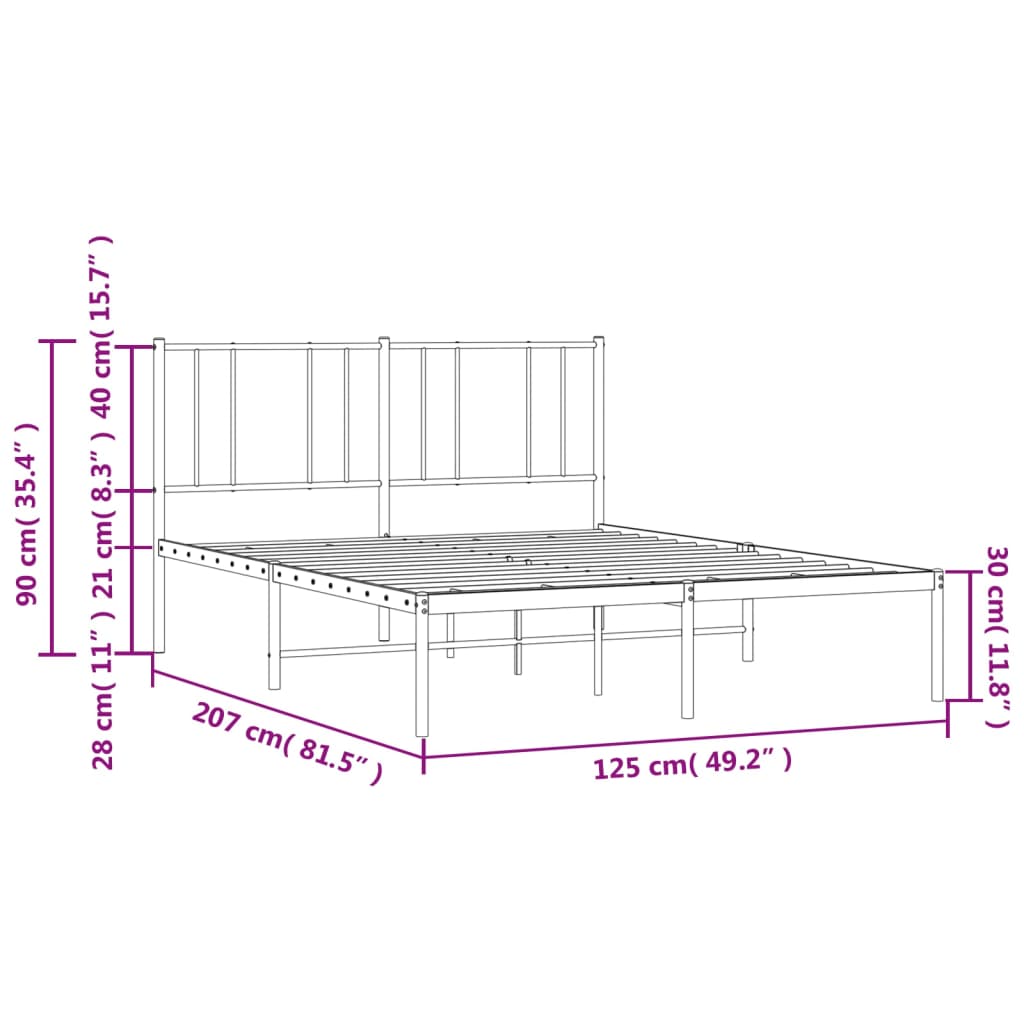 Sengeramme i metall med sengegavl svart 120x200 cm