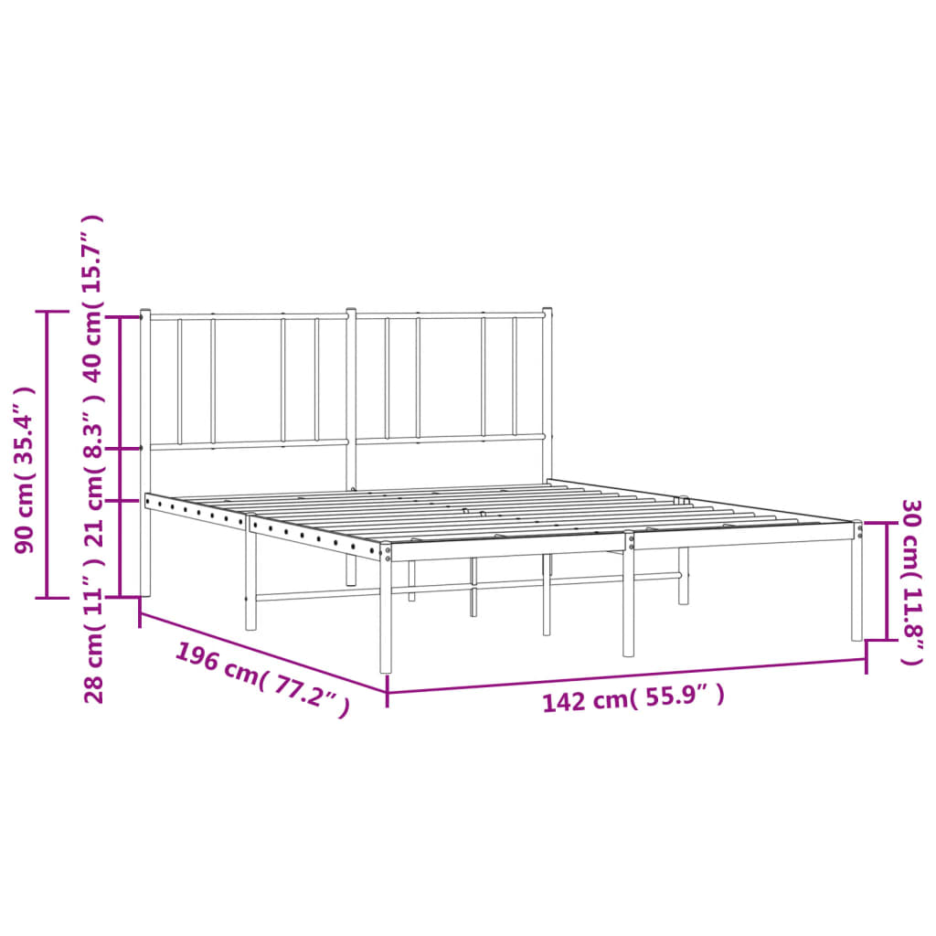 Sengeramme i metall med hodegavl svart 135x190 cm