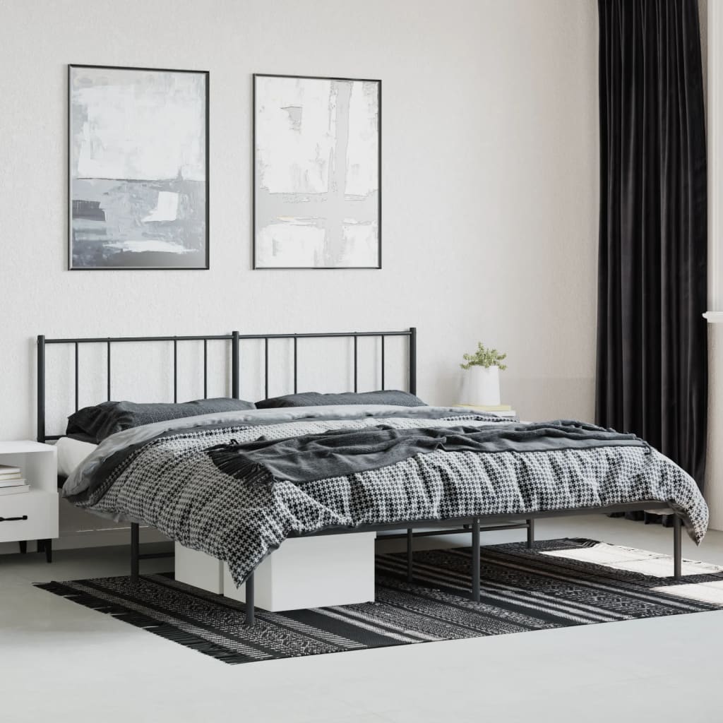 Sengeramme i metall med sengegavl svart 183x213 cm