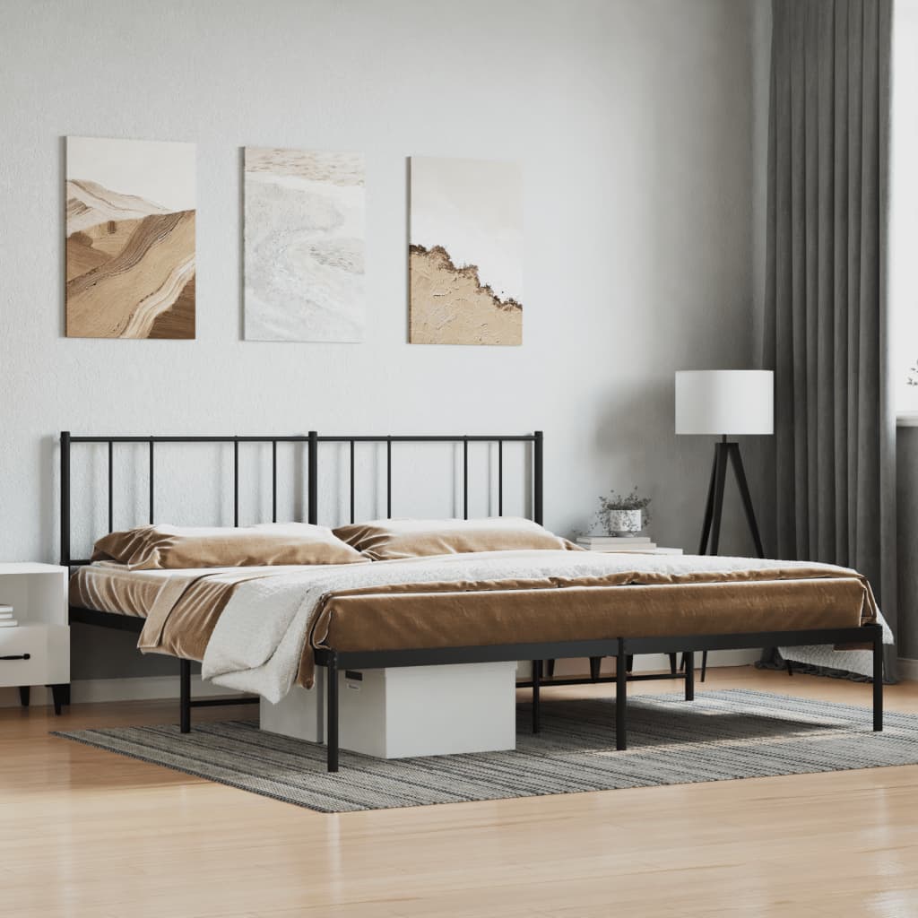 Sengeramme i metall med sengegavl svart 193x203 cm